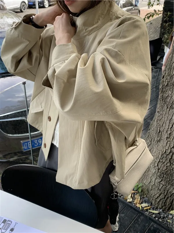 Korea Short Outerwear Woman Casual Loose Lazy Chic Long Sleeve Cotton Blends Windbreaker Coats Thin Thench