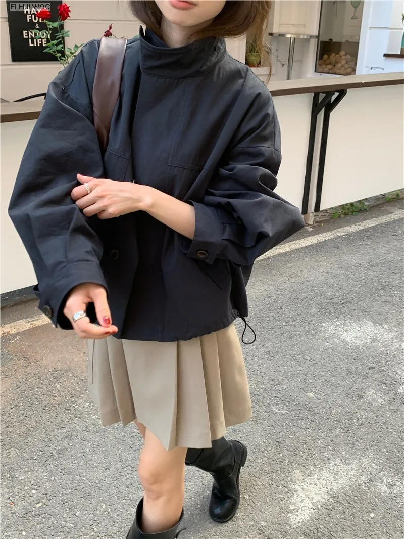 Korea Short Outerwear Woman Casual Loose Lazy Chic Long Sleeve Cotton Blends Windbreaker Coats Thin Thench
