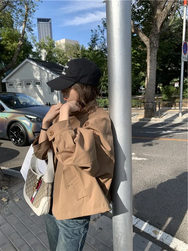 Korea Short Outerwear Woman Casual Loose Lazy Chic Long Sleeve Cotton Blends Windbreaker Coats Thin Thench