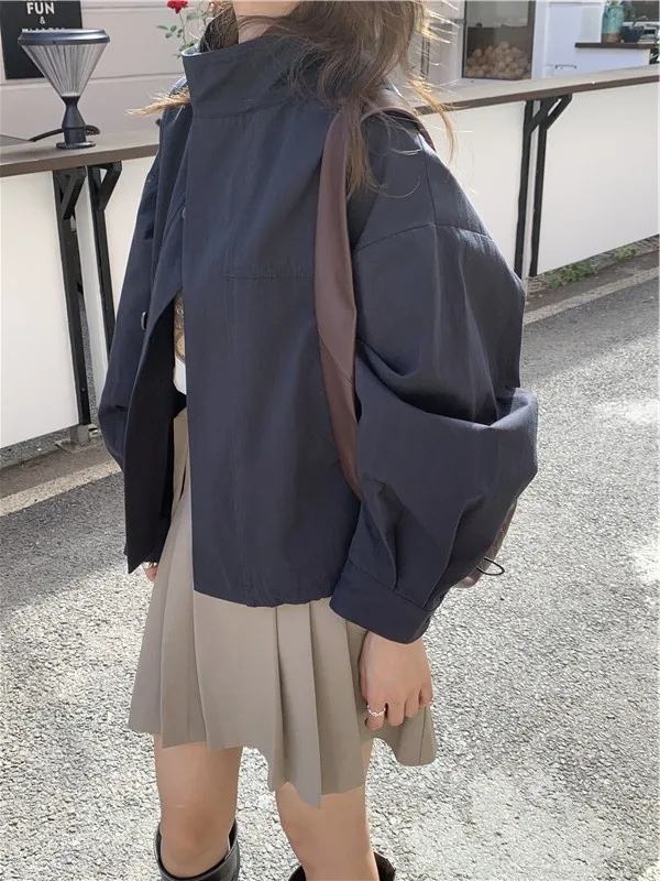Korea Short Outerwear Woman Casual Loose Lazy Chic Long Sleeve Cotton Blends Windbreaker Coats Thin Thench