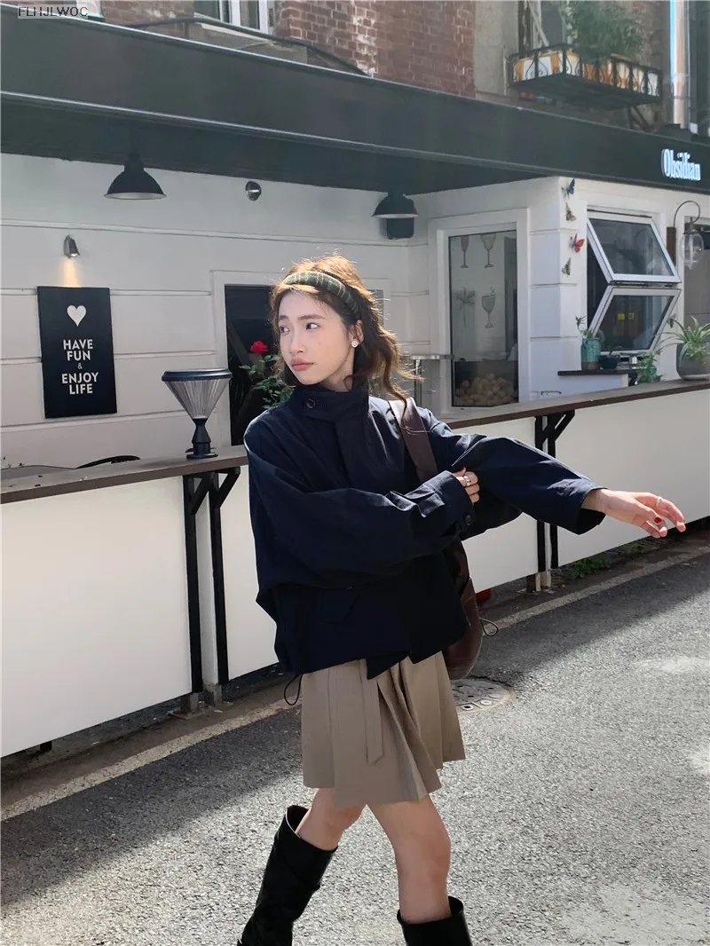 Korea Short Outerwear Woman Casual Loose Lazy Chic Long Sleeve Cotton Blends Windbreaker Coats Thin Thench