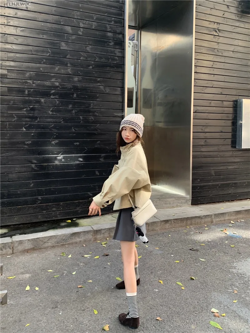Korea Short Outerwear Woman Casual Loose Lazy Chic Long Sleeve Cotton Blends Windbreaker Coats Thin Thench