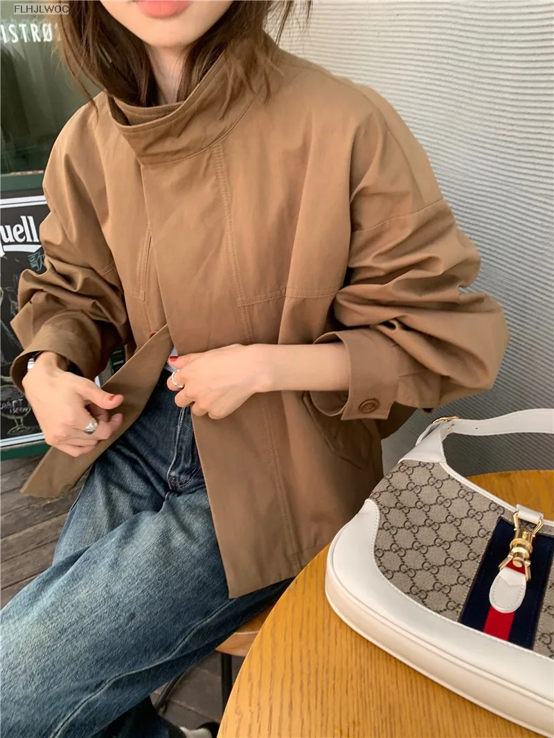 Korea Short Outerwear Woman Casual Loose Lazy Chic Long Sleeve Cotton Blends Windbreaker Coats Thin Thench