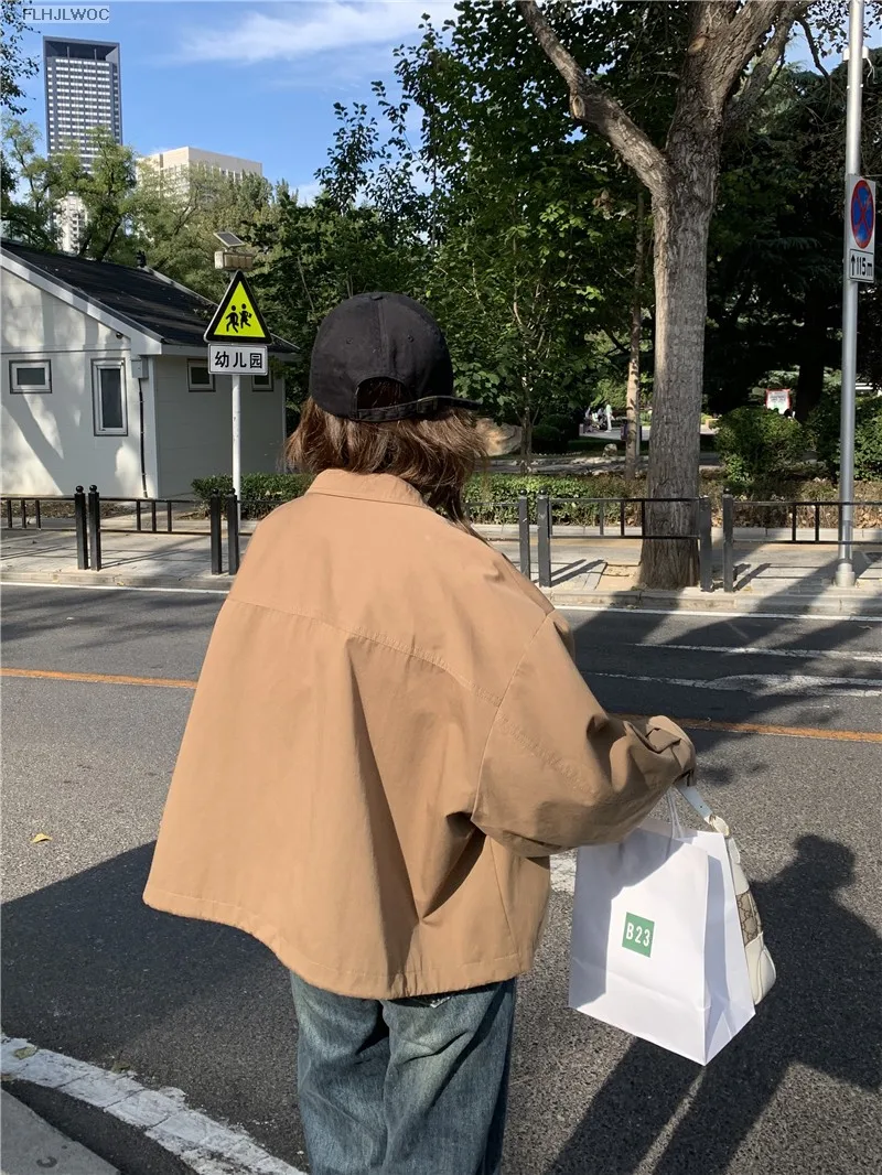 Korea Short Outerwear Woman Casual Loose Lazy Chic Long Sleeve Cotton Blends Windbreaker Coats Thin Thench