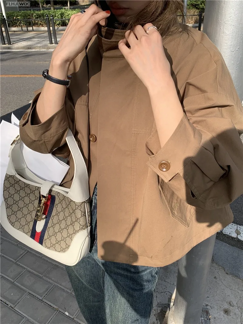 Korea Short Outerwear Woman Casual Loose Lazy Chic Long Sleeve Cotton Blends Windbreaker Coats Thin Thench