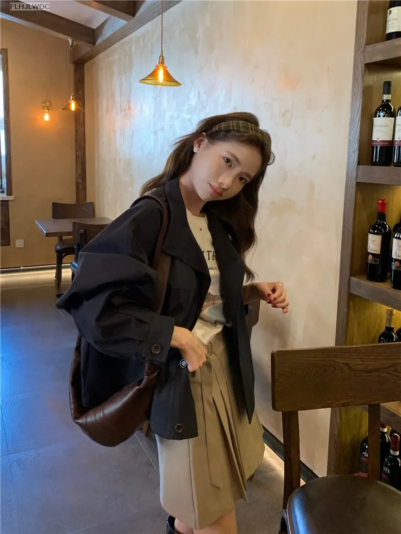 Korea Short Outerwear Woman Casual Loose Lazy Chic Long Sleeve Cotton Blends Windbreaker Coats Thin Thench