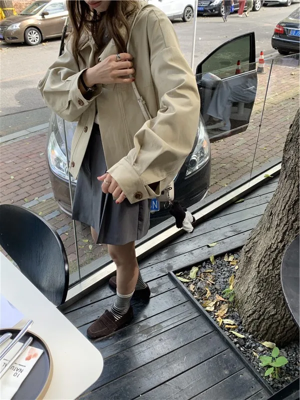 Korea Short Outerwear Woman Casual Loose Lazy Chic Long Sleeve Cotton Blends Windbreaker Coats Thin Thench