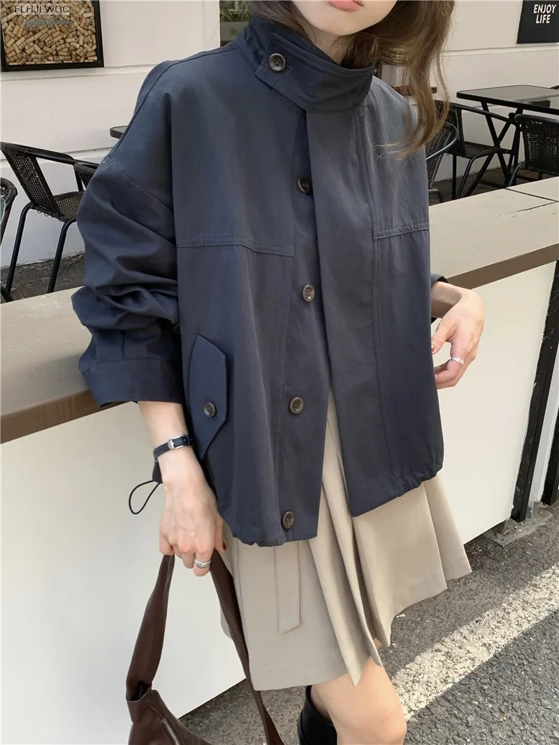 Korea Short Outerwear Woman Casual Loose Lazy Chic Long Sleeve Cotton Blends Windbreaker Coats Thin Thench