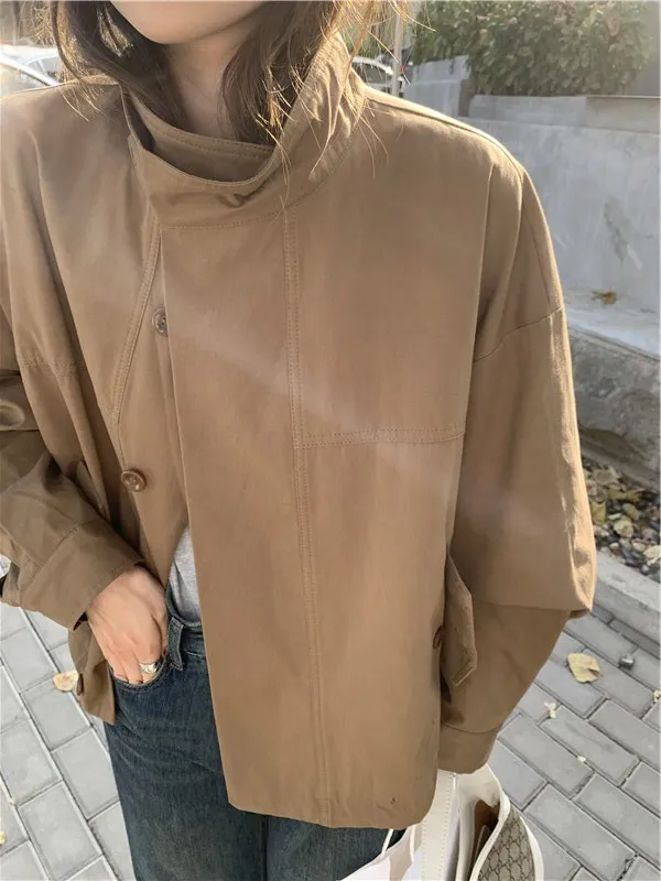 Korea Short Outerwear Woman Casual Loose Lazy Chic Long Sleeve Cotton Blends Windbreaker Coats Thin Thench