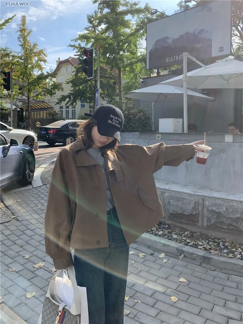 Korea Short Outerwear Woman Casual Loose Lazy Chic Long Sleeve Cotton Blends Windbreaker Coats Thin Thench