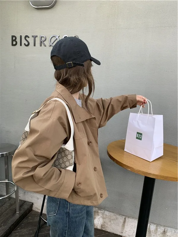 Korea Short Outerwear Woman Casual Loose Lazy Chic Long Sleeve Cotton Blends Windbreaker Coats Thin Thench