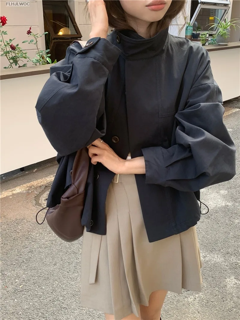 Korea Short Outerwear Woman Casual Loose Lazy Chic Long Sleeve Cotton Blends Windbreaker Coats Thin Thench