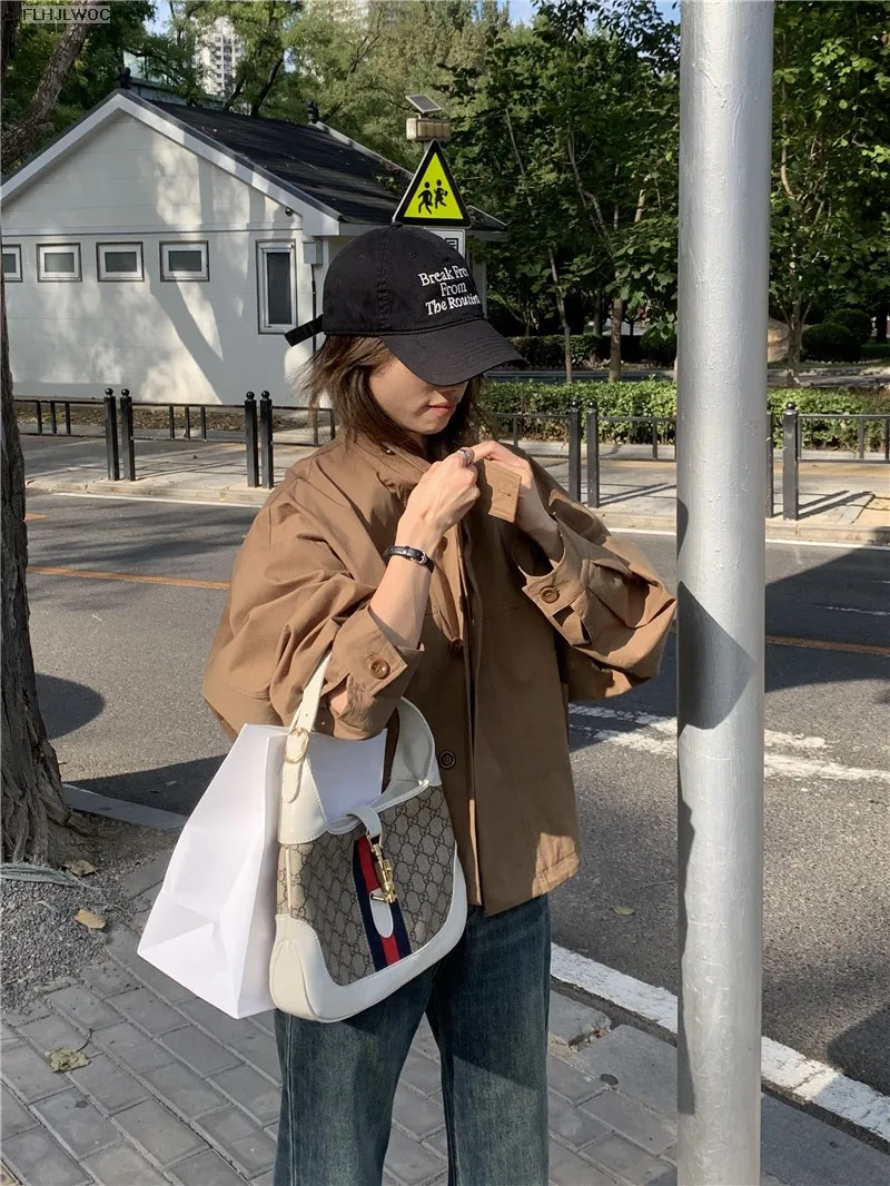 Korea Short Outerwear Woman Casual Loose Lazy Chic Long Sleeve Cotton Blends Windbreaker Coats Thin Thench