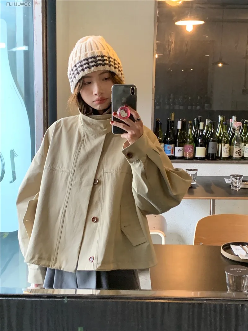 Korea Short Outerwear Woman Casual Loose Lazy Chic Long Sleeve Cotton Blends Windbreaker Coats Thin Thench