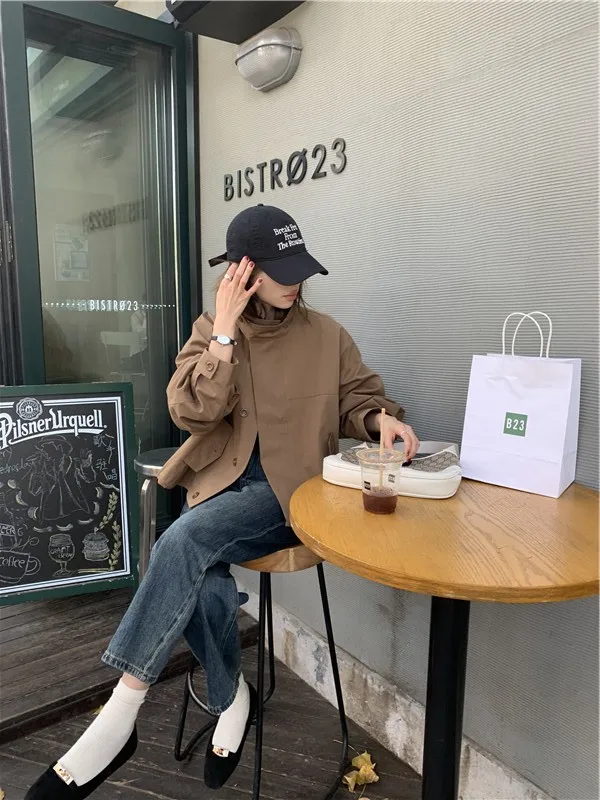 Korea Short Outerwear Woman Casual Loose Lazy Chic Long Sleeve Cotton Blends Windbreaker Coats Thin Thench