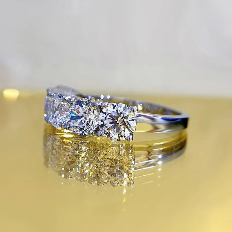 NeeTim 5mm 6.5mm Full Moissanite Ring for Women S925 Sterling Silver Eternity Engagement Sparkling Band Wedding Rings Jewelry