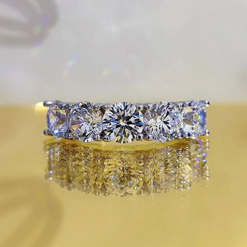 NeeTim 5mm 6.5mm Full Moissanite Ring for Women S925 Sterling Silver Eternity Engagement Sparkling Band Wedding Rings Jewelry