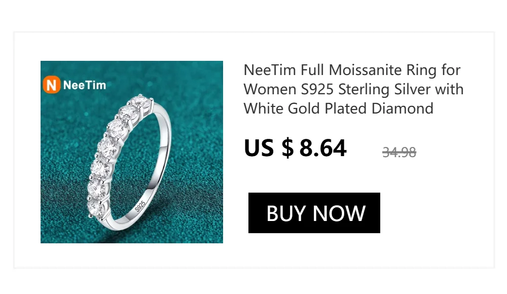 NeeTim 5mm 6.5mm Full Moissanite Ring for Women S925 Sterling Silver Eternity Engagement Sparkling Band Wedding Rings Jewelry