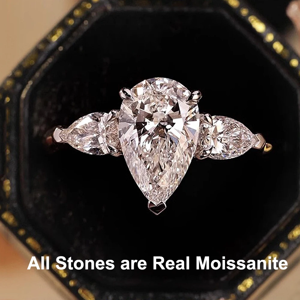 Waterdrop Shape Full Moissanite Engagement Rings for Women 925 Sterling Silver Wedding Band Jewelry Pear Cut Diamond with GRA