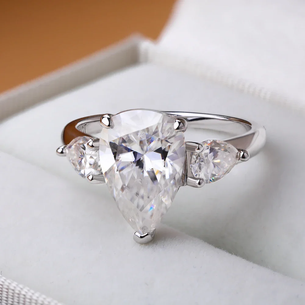 Waterdrop Shape Full Moissanite Engagement Rings for Women 925 Sterling Silver Wedding Band Jewelry Pear Cut Diamond with GRA