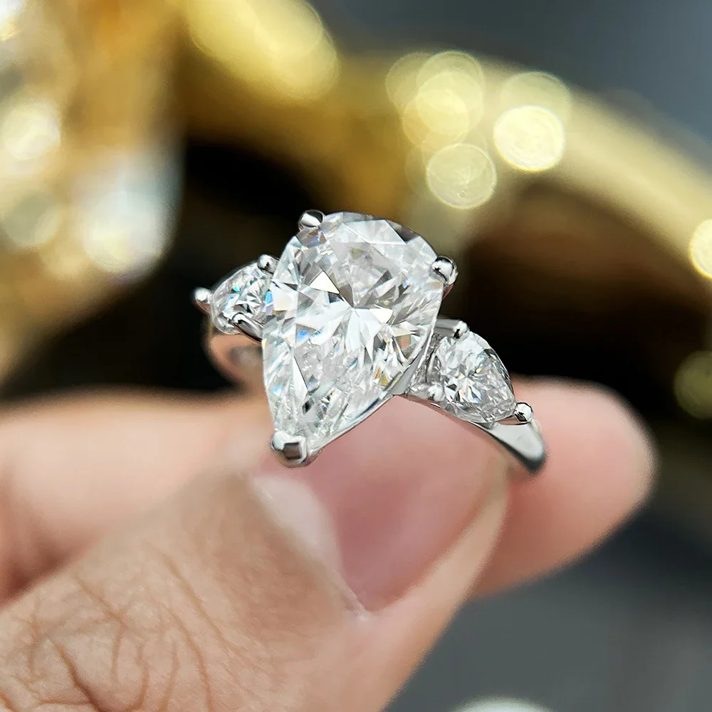 Waterdrop Shape Full Moissanite Engagement Rings for Women 925 Sterling Silver Wedding Band Jewelry Pear Cut Diamond with GRA