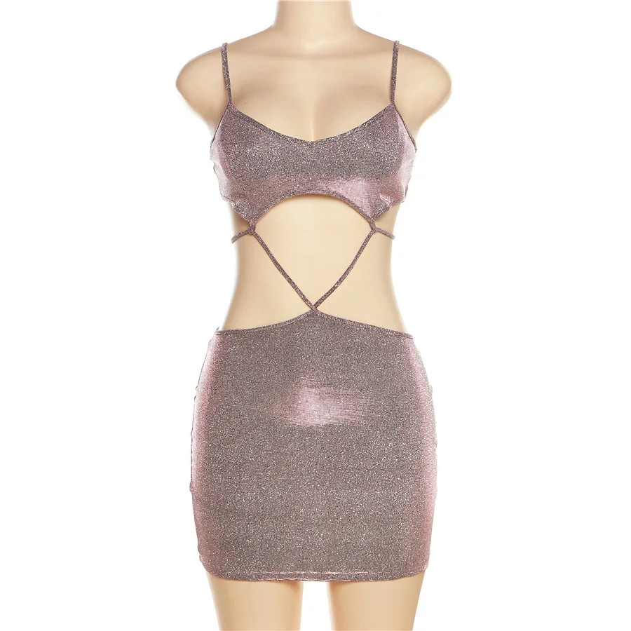 Hollow Out Halter Bodycon Dress Summer Sexy Evening Dresses Solid Slim Women Clothing Hot Aesthetic Pink Vestidos De Mujer