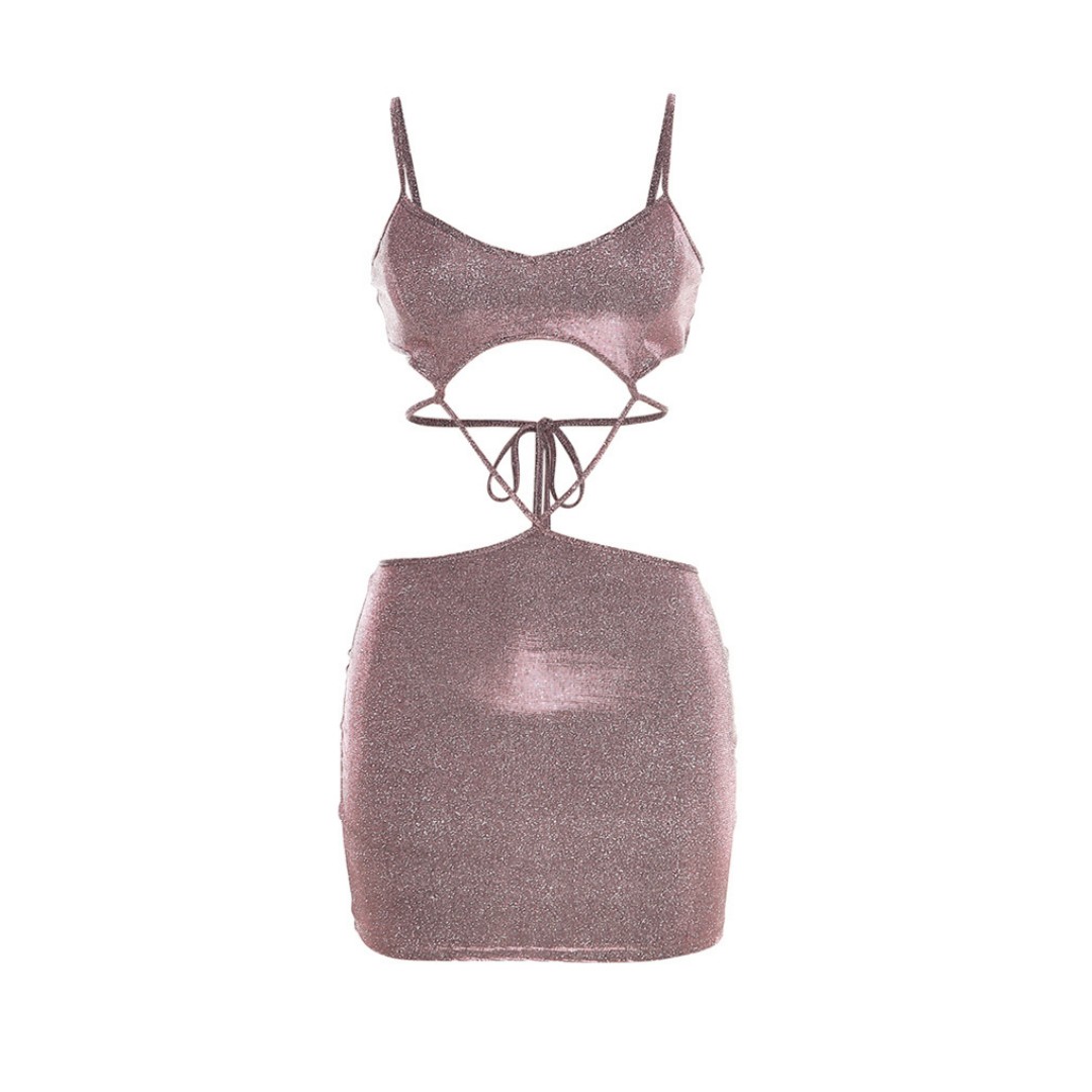 Hollow Out Halter Bodycon Dress Summer Sexy Evening Dresses Solid Slim Women Clothing Hot Aesthetic Pink Vestidos De Mujer