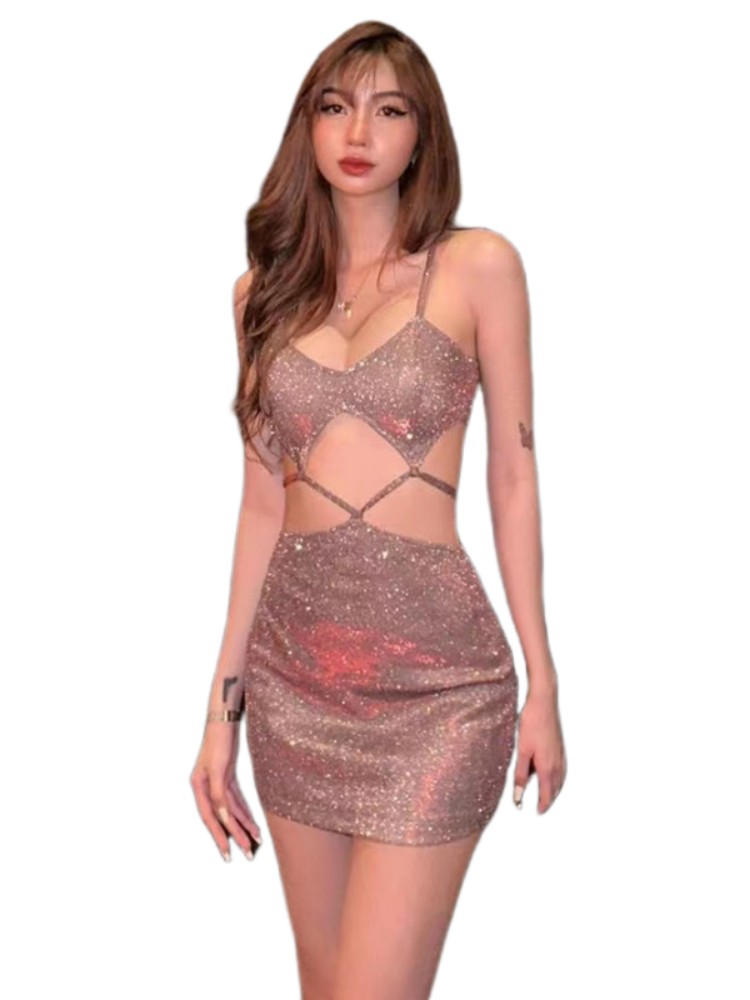 Hollow Out Halter Bodycon Dress Summer Sexy Evening Dresses Solid Slim Women Clothing Hot Aesthetic Pink Vestidos De Mujer