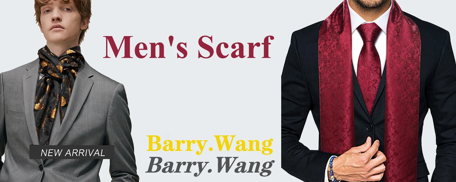 Barry.Wang Mens Scarf Jacquard Floral Paisley Casual Formal Gold Green Red Blue Purple Gray For Male Wedding Business Party