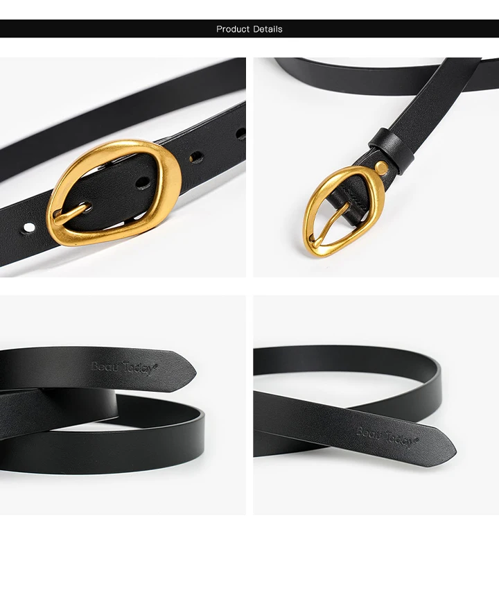 BEAUTODAY Leather Belt Women Cowskin Irregular Metal Buckle Retro Pin Copper Female Waistband for Jeans Dresses Pants A91040