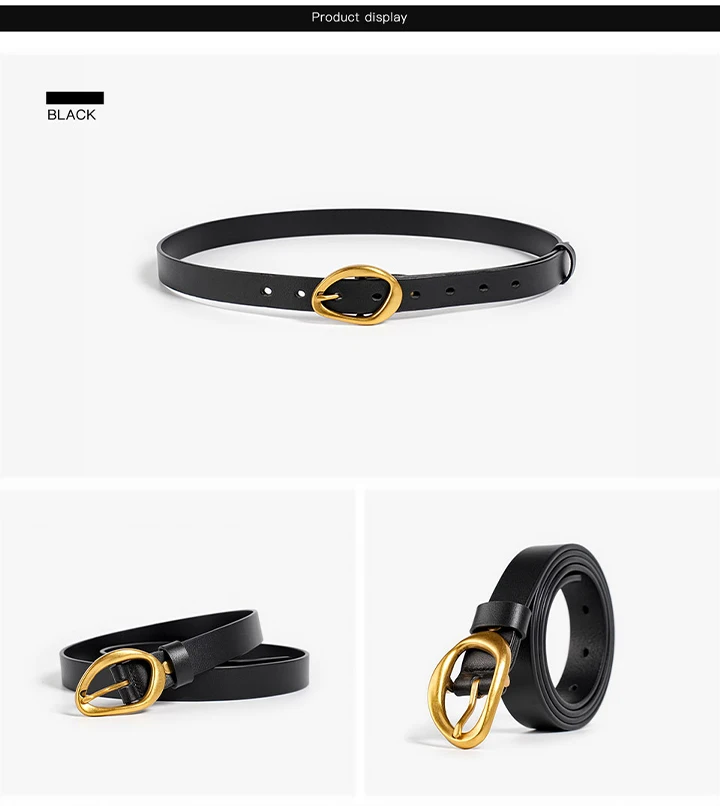BEAUTODAY Leather Belt Women Cowskin Irregular Metal Buckle Retro Pin Copper Female Waistband for Jeans Dresses Pants A91040