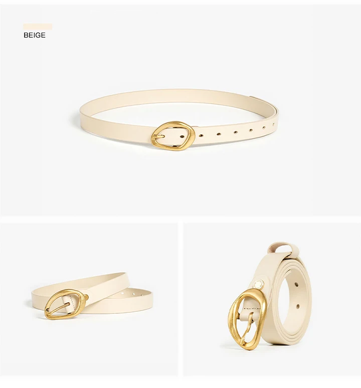 BEAUTODAY Leather Belt Women Cowskin Irregular Metal Buckle Retro Pin Copper Female Waistband for Jeans Dresses Pants A91040