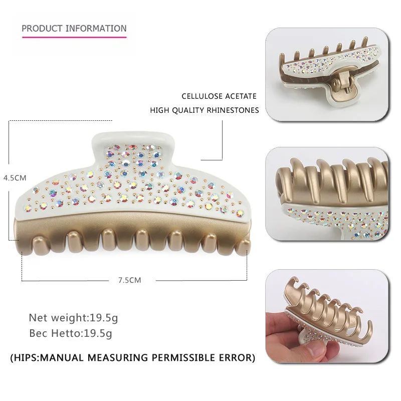 Handmade Spark Rhinestones Hair Claw for Women Girls Luxury A French Styles V Luxury Acetate Hair Accessory Ornament Jewelry