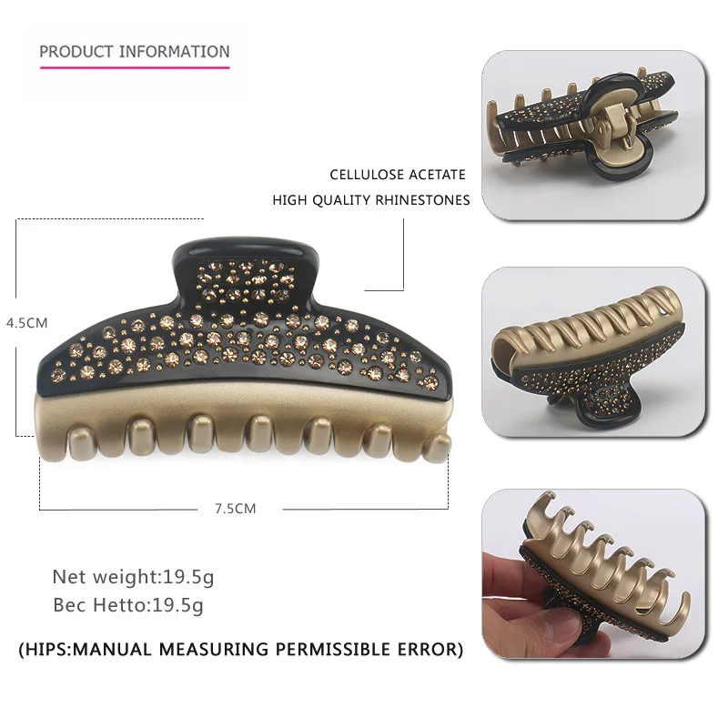 Handmade Spark Rhinestones Hair Claw for Women Girls Luxury A French Styles V Luxury Acetate Hair Accessory Ornament Jewelry
