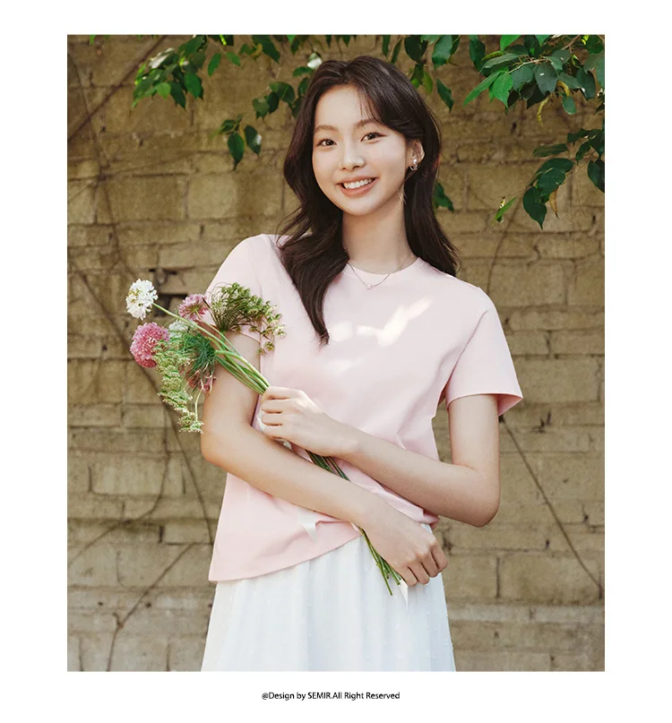 Semir Short Sleeve T-Shirt Women Moisture Wicking Antibacterial Minimalist Versatile 2025 New Summer Shoulder Fit Basic Top