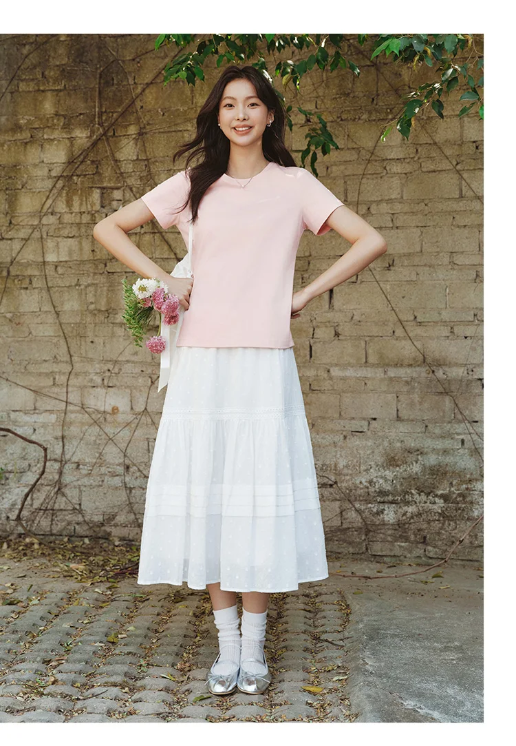 Semir Short Sleeve T-Shirt Women Moisture Wicking Antibacterial Minimalist Versatile 2025 New Summer Shoulder Fit Basic Top