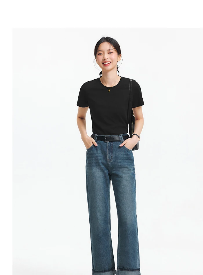 Semir Short Sleeve T-Shirt Women Moisture Wicking Antibacterial Minimalist Versatile 2025 New Summer Shoulder Fit Basic Top