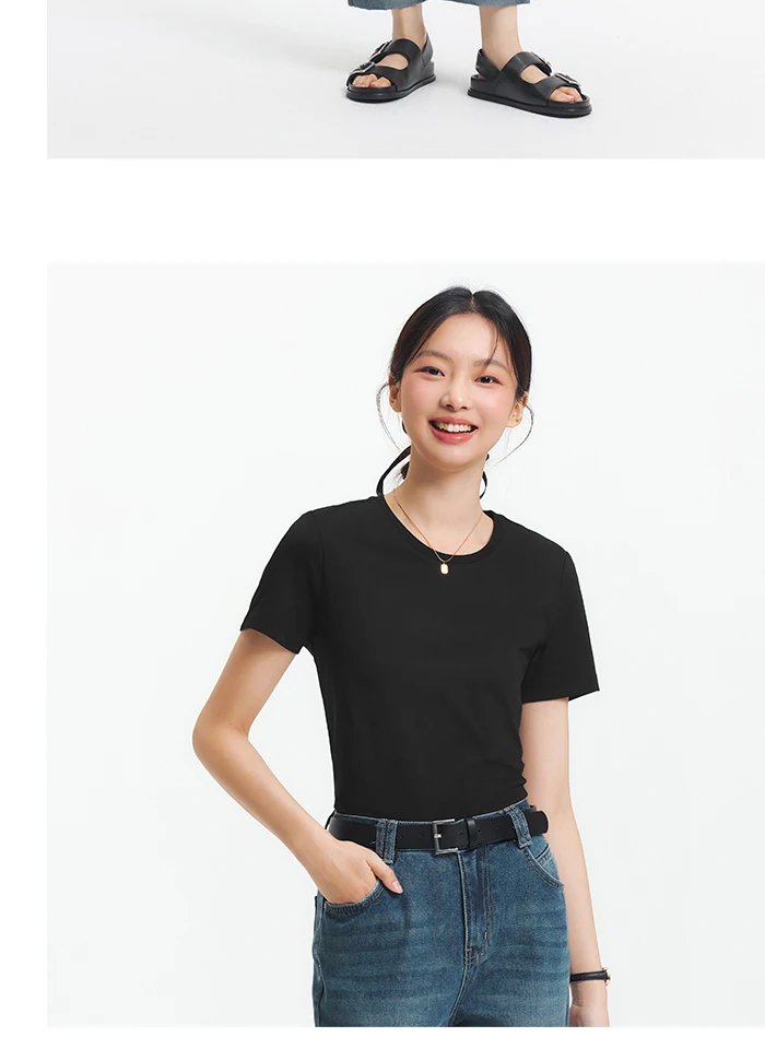 Semir Short Sleeve T-Shirt Women Moisture Wicking Antibacterial Minimalist Versatile 2025 New Summer Shoulder Fit Basic Top