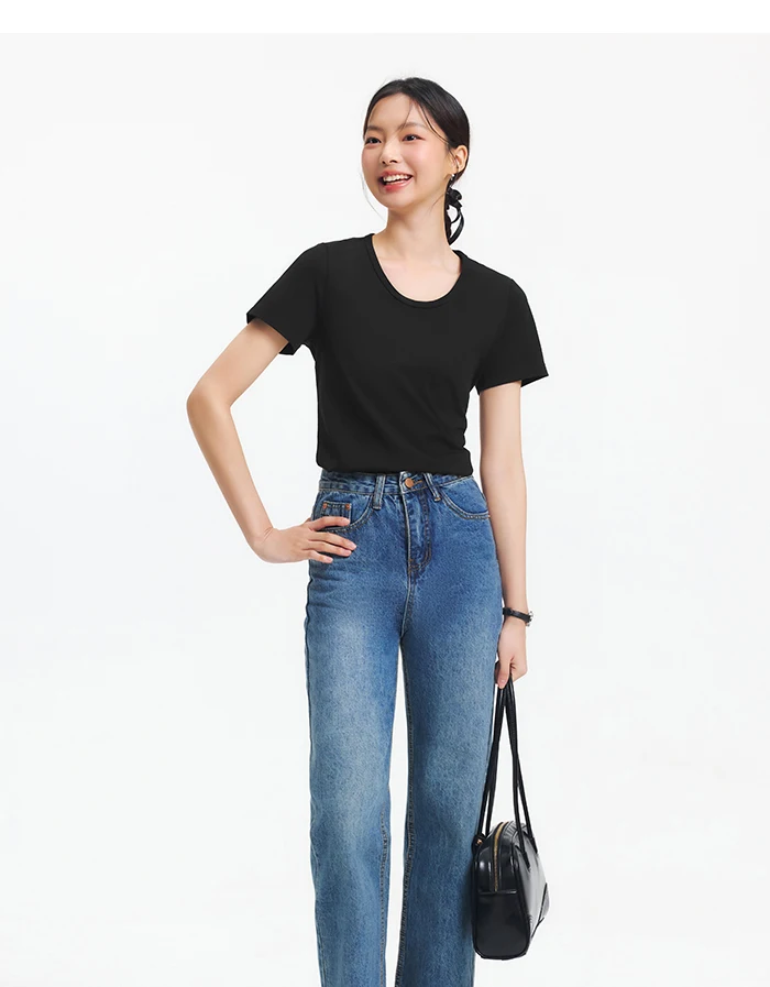 Semir Short Sleeve T-Shirt Women Moisture Wicking Antibacterial Minimalist Versatile 2025 New Summer Shoulder Fit Basic Top
