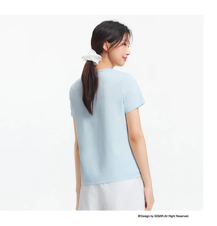 Semir Short Sleeve T-Shirt Women Moisture Wicking Antibacterial Minimalist Versatile 2025 New Summer Shoulder Fit Basic Top