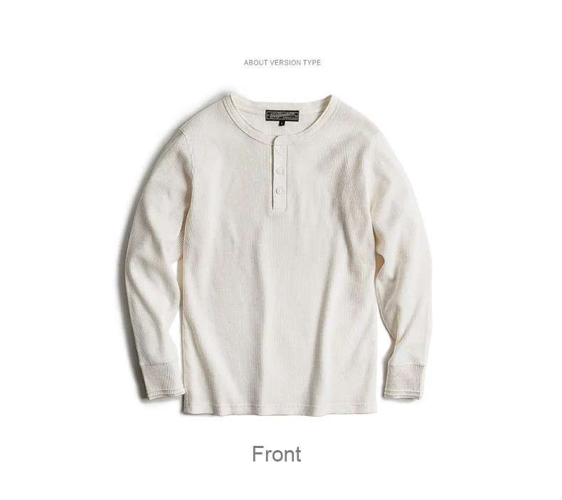 Maden Workwear Vintage Waffle Henry Shirt Vintage Long Sleeve Amekaji Solid Sweater For Men