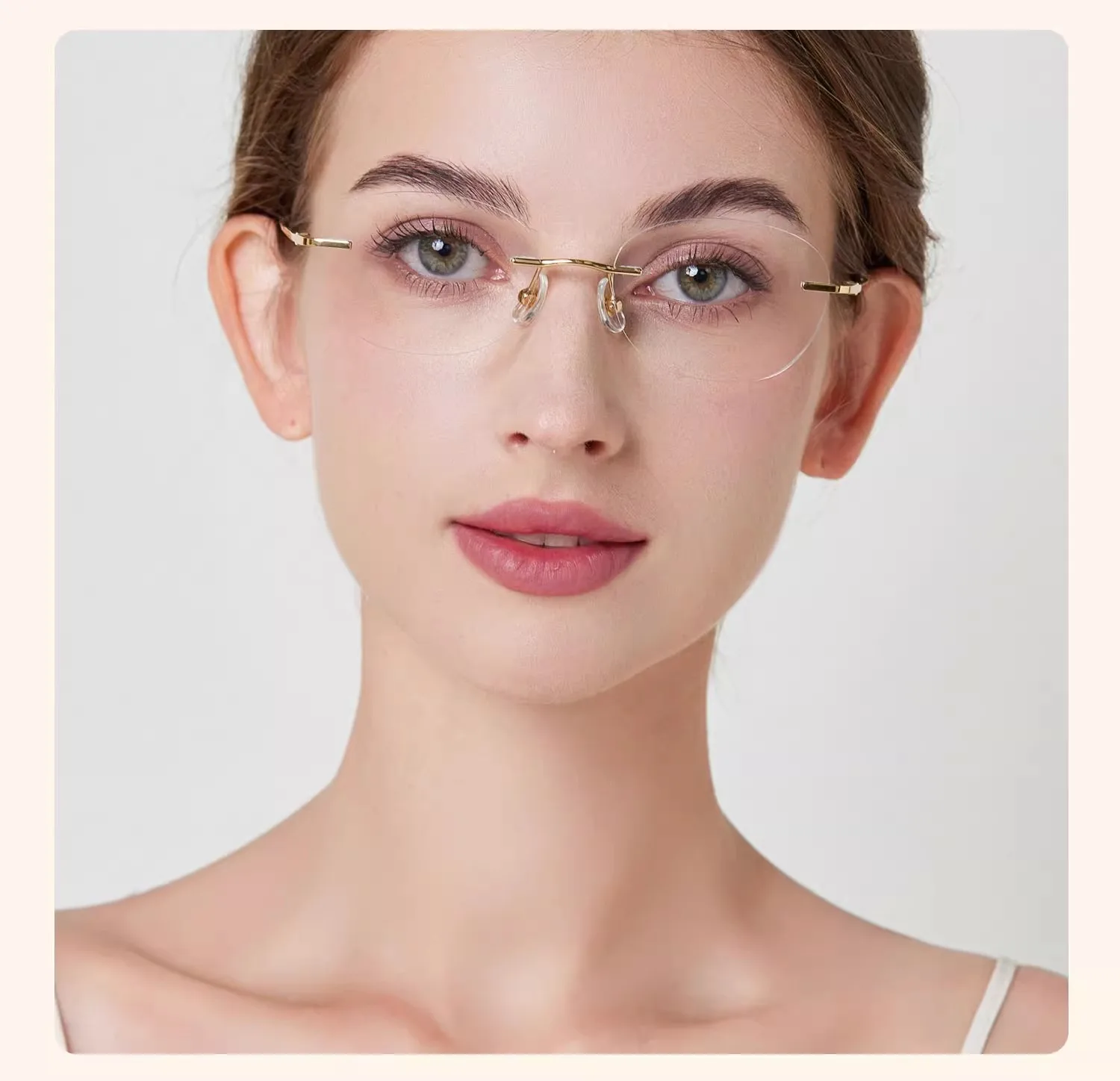 1.61 Lenses Women Glasses Titanium Rimless Oval Design Gold Eyeglasses Prescription Myopia 6g Anti Blue Light Clear CR39