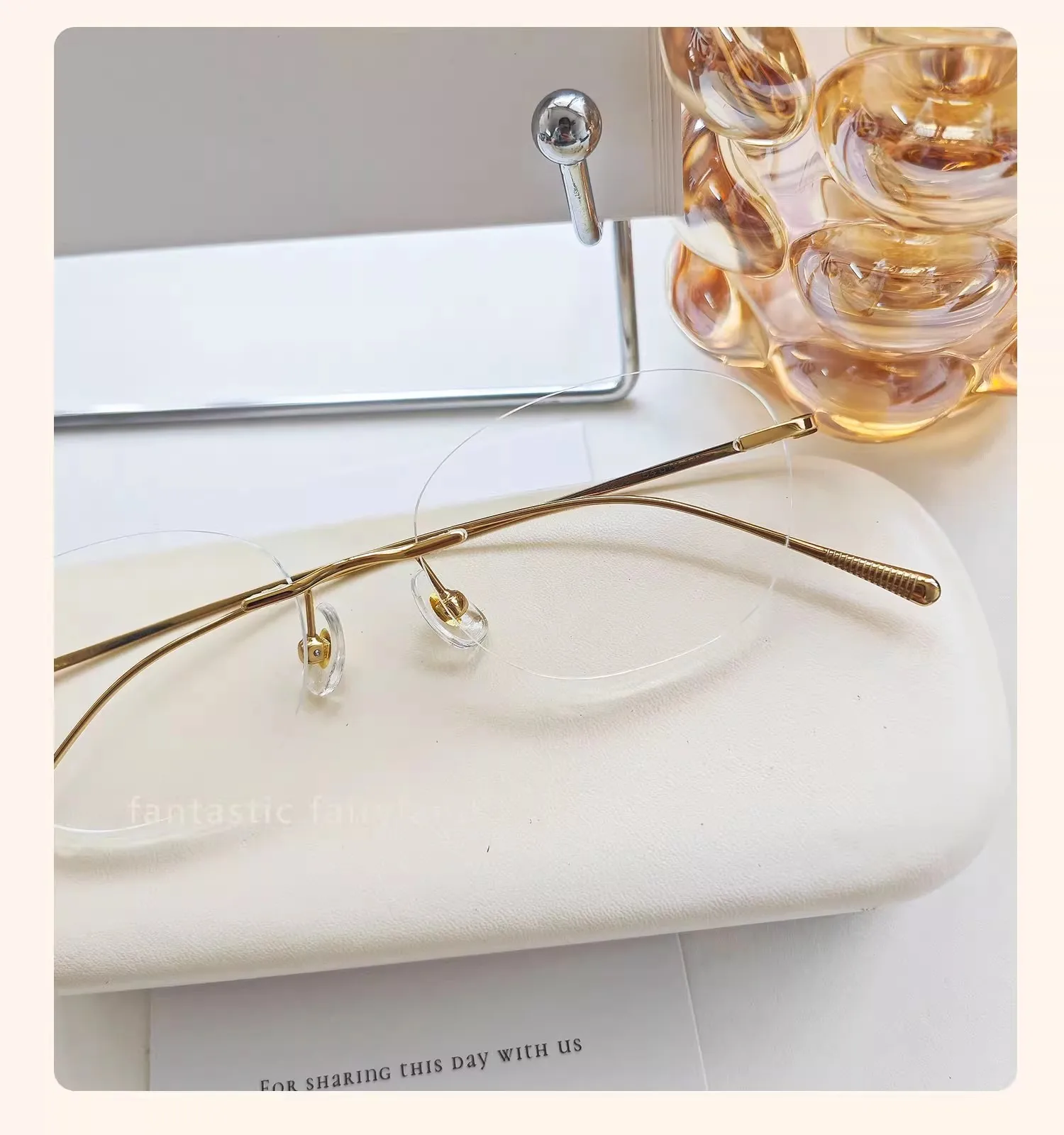 1.61 Lenses Women Glasses Titanium Rimless Oval Design Gold Eyeglasses Prescription Myopia 6g Anti Blue Light Clear CR39