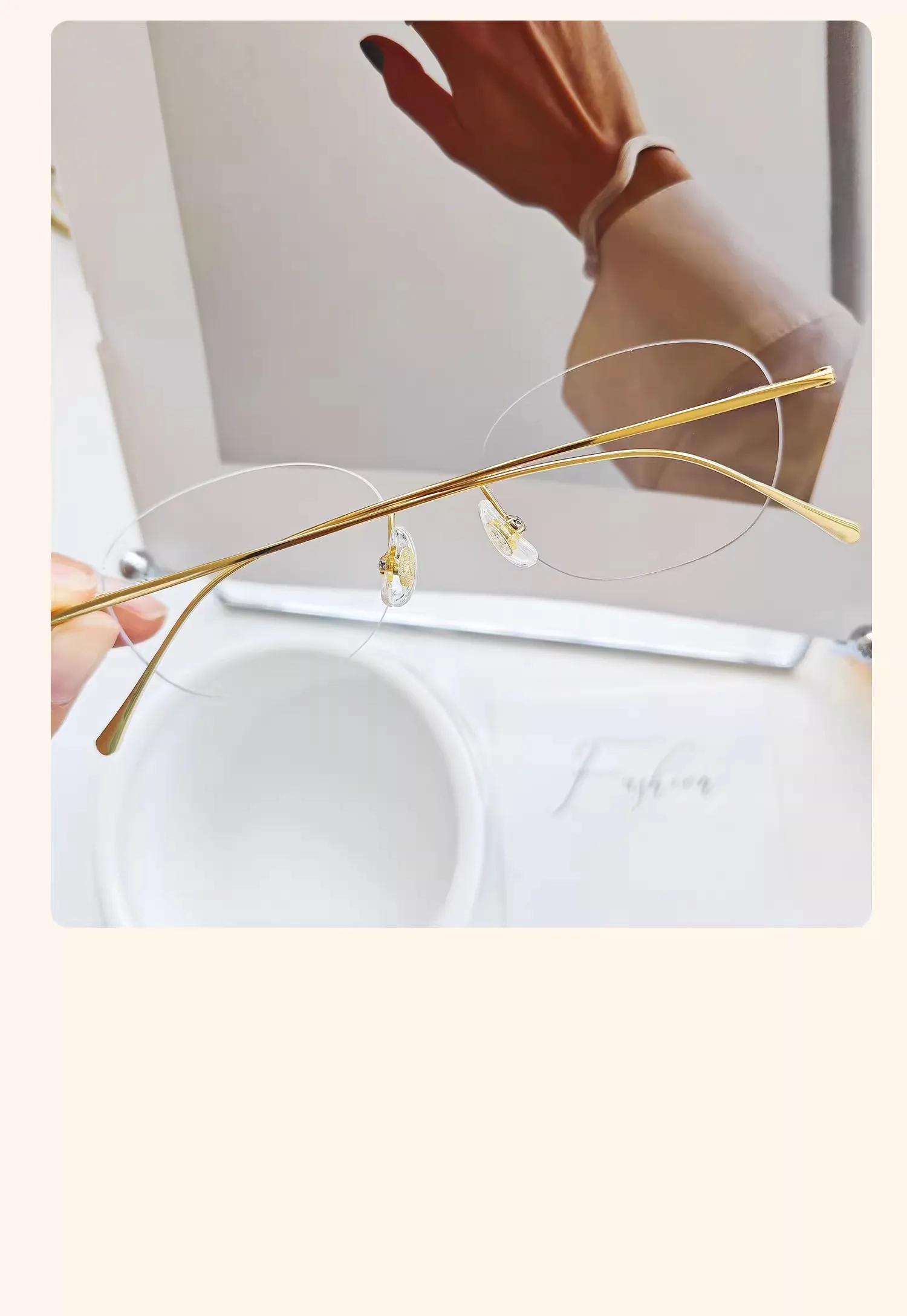 1.61 Lenses Women Glasses Titanium Rimless Oval Design Gold Eyeglasses Prescription Myopia 6g Anti Blue Light Clear CR39