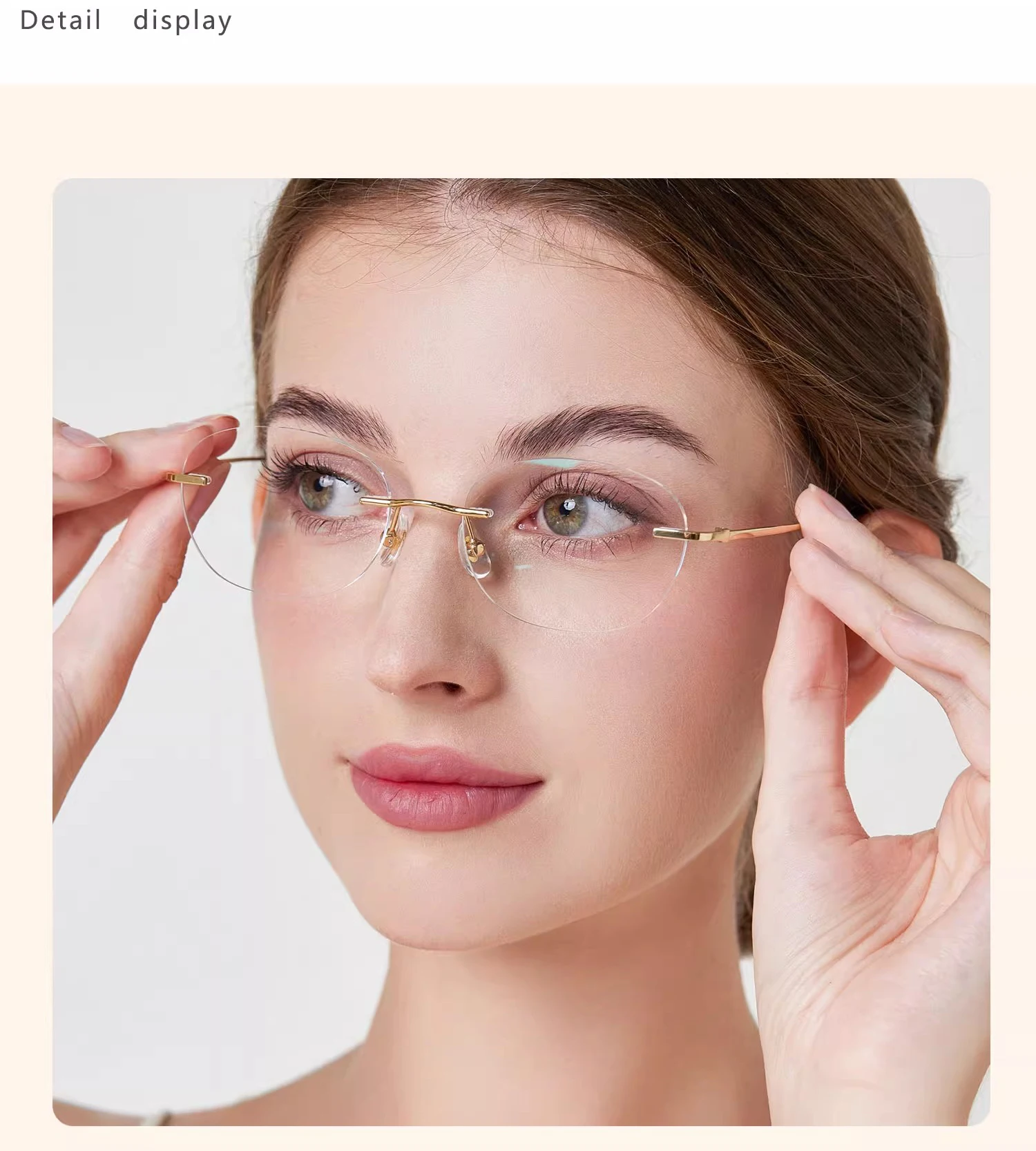 1.61 Lenses Women Glasses Titanium Rimless Oval Design Gold Eyeglasses Prescription Myopia 6g Anti Blue Light Clear CR39