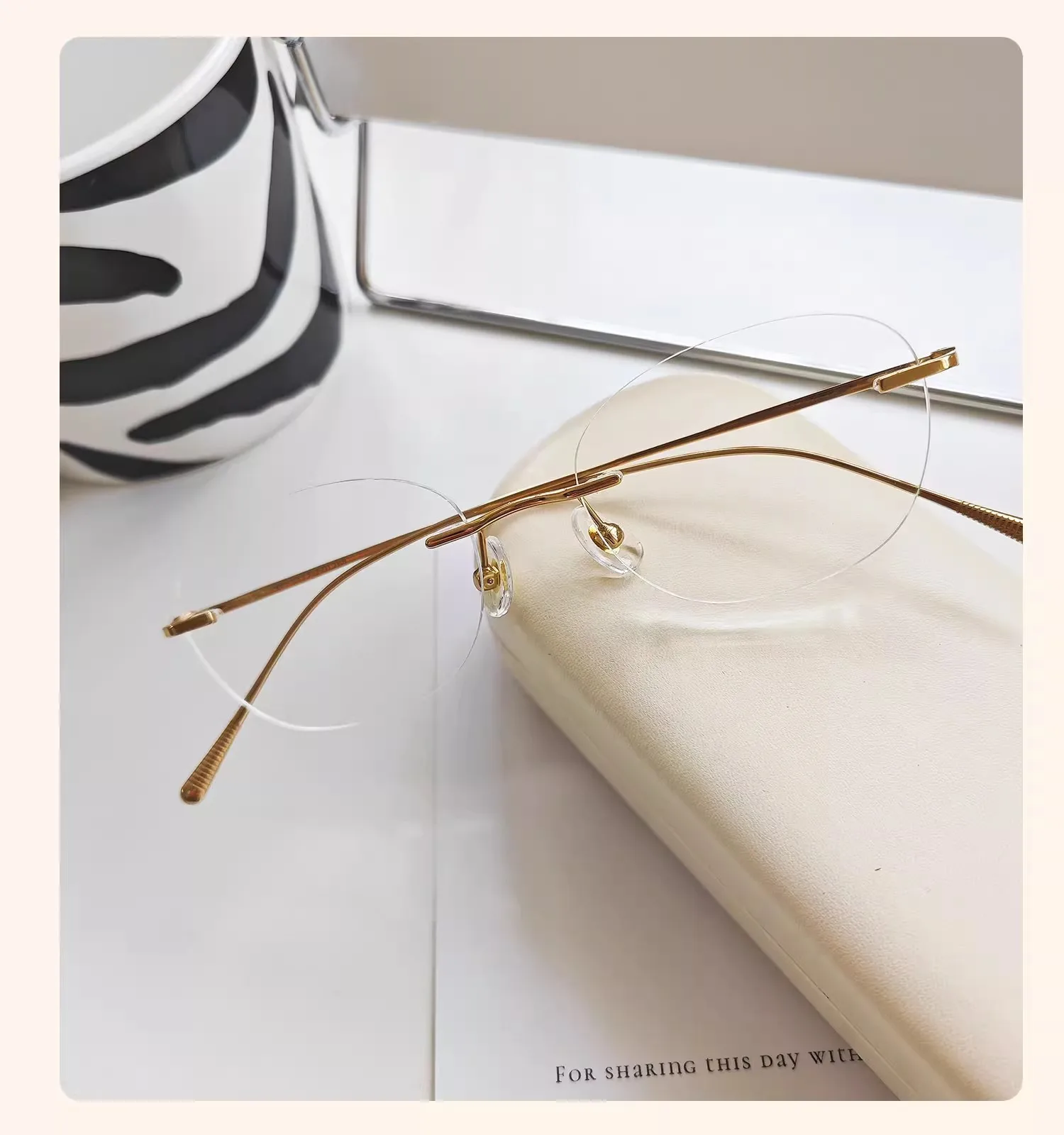 1.61 Lenses Women Glasses Titanium Rimless Oval Design Gold Eyeglasses Prescription Myopia 6g Anti Blue Light Clear CR39