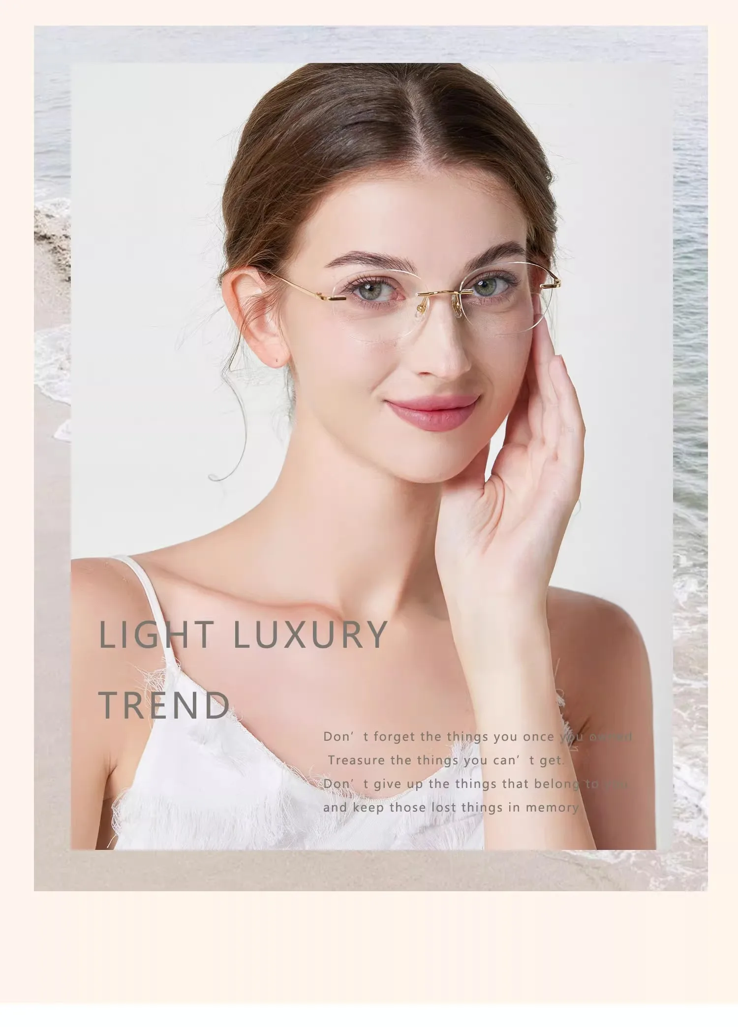 1.61 Lenses Women Glasses Titanium Rimless Oval Design Gold Eyeglasses Prescription Myopia 6g Anti Blue Light Clear CR39