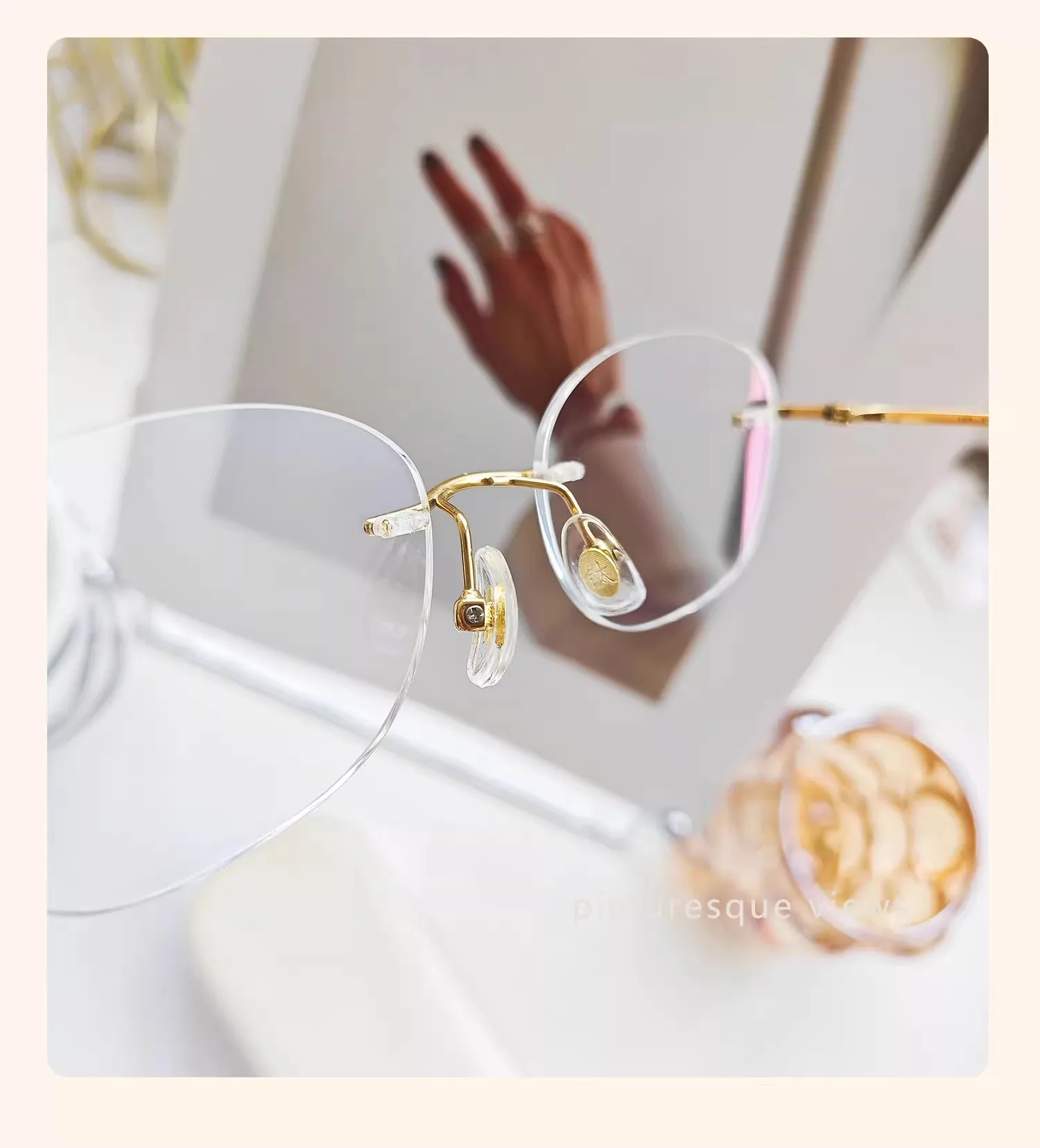 1.61 Lenses Women Glasses Titanium Rimless Oval Design Gold Eyeglasses Prescription Myopia 6g Anti Blue Light Clear CR39