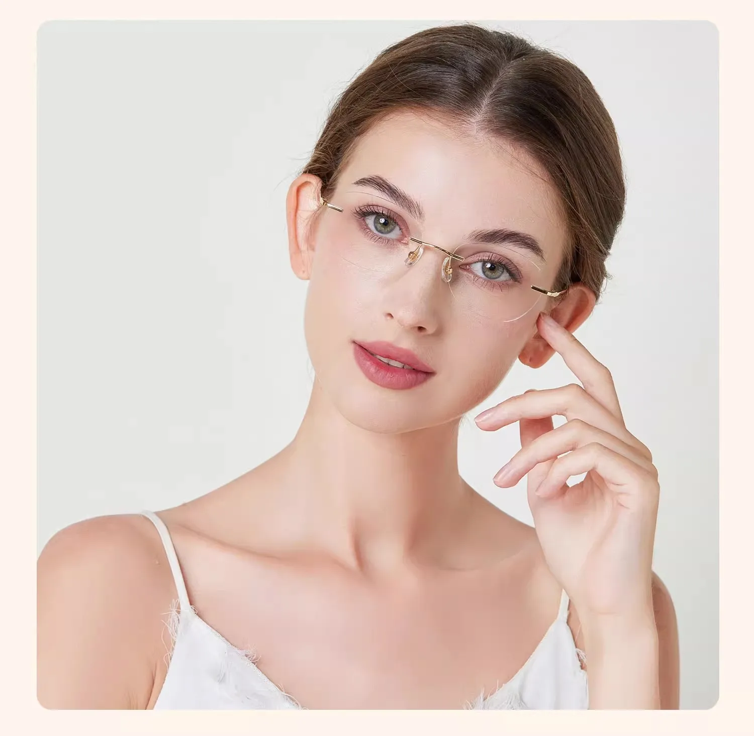 1.61 Lenses Women Glasses Titanium Rimless Oval Design Gold Eyeglasses Prescription Myopia 6g Anti Blue Light Clear CR39