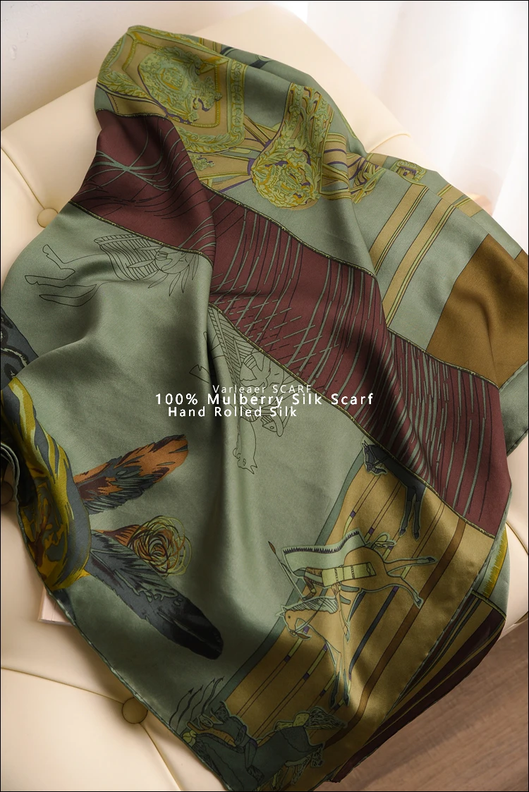 CARRE EN CARRES 100% Pure Mulberry Silk Scarf 110cm Hem Scarfs Designer Brand Women Luxury Summer Shawl Square Bandannas 110CM